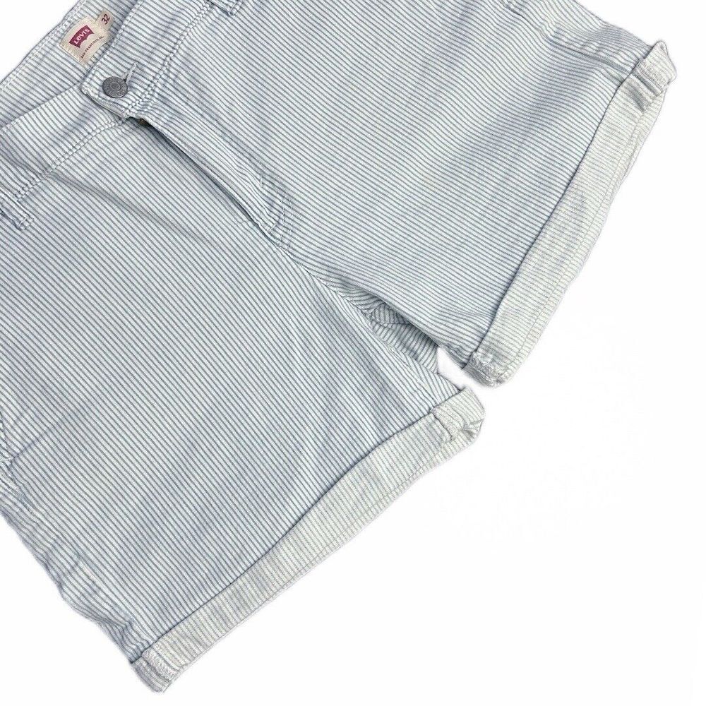 Levi's White Blue Cuffed Railroad Stripe‎ Shorts Stretch Cotton Women's Size 32 - Picture 3 of 7